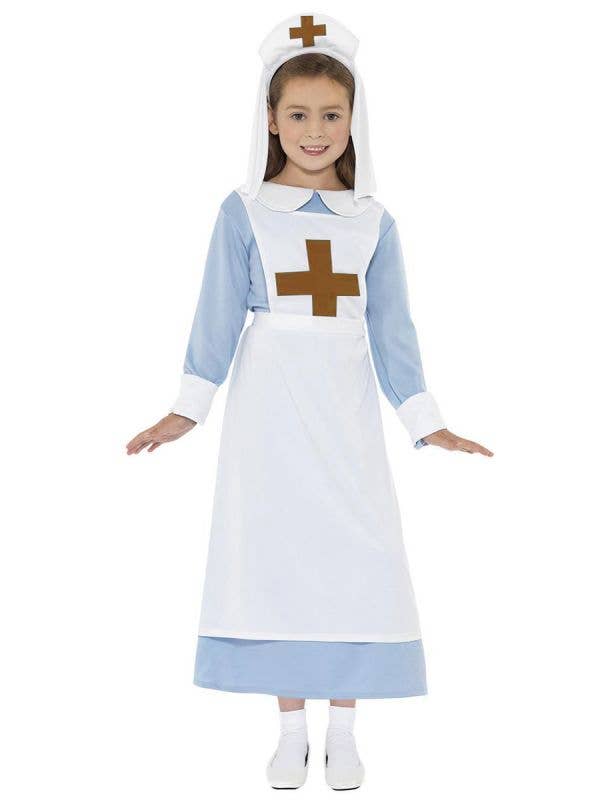 Costumes Australia WW1 Nurse Costume Kids Blue White Dress Apron Headpiece_2