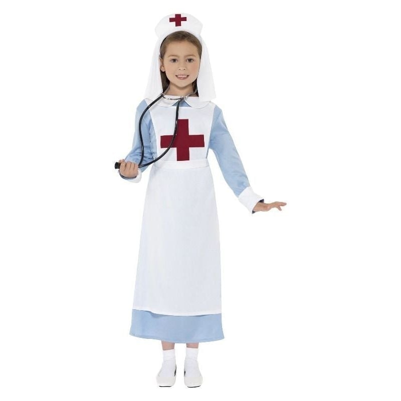 Costumes Australia WW1 Nurse Costume Kids Blue White Dress Apron Headpiece_1