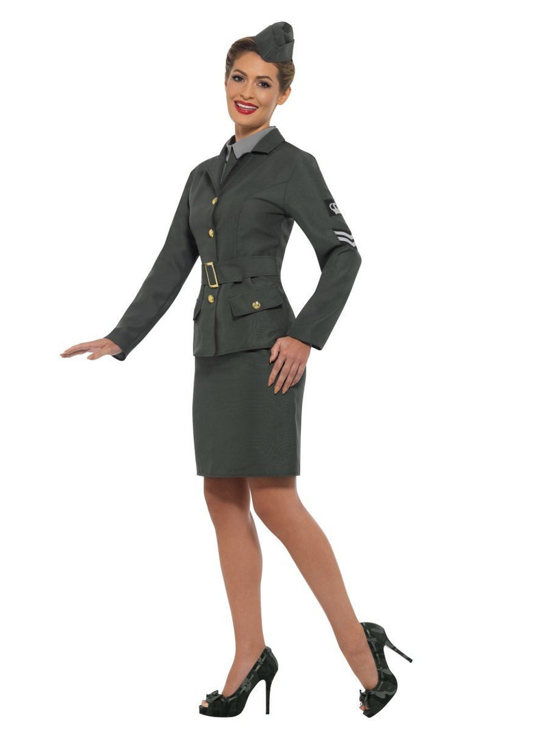 Costumes Australia WW2 Army Girl Costume Adult Green Jacket, Mock Shirt Skirt Hat_2