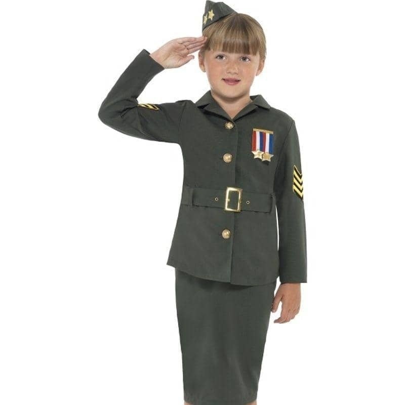 Costumes Australia WW2 Army Girl Costume Kids Khaki Green_1