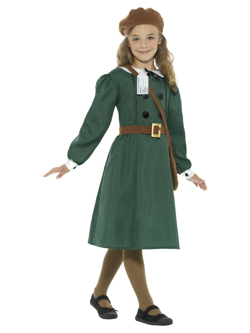 Costumes Australia WW2 Evacuee Girl Costume Kids Green Dress Hat Bag_2