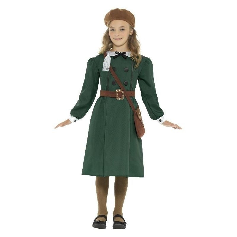 Costumes Australia WW2 Evacuee Girl Costume Kids Green Dress Hat Bag_1