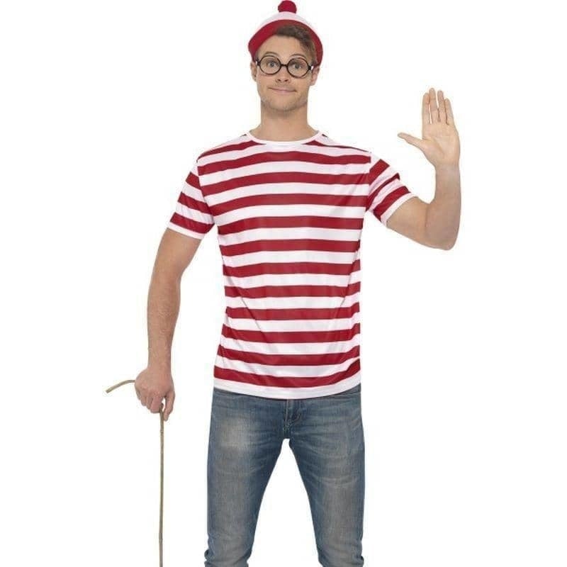 Costumes Australia Wheres Wally Kit Adult Red White T-Shirt Hat Glasses_1