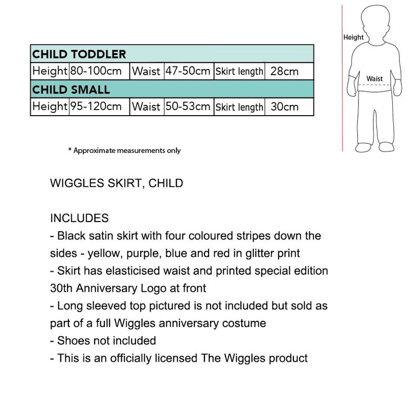 Costumes Australia Size Chart Wiggles 30th Anniversary Skirt