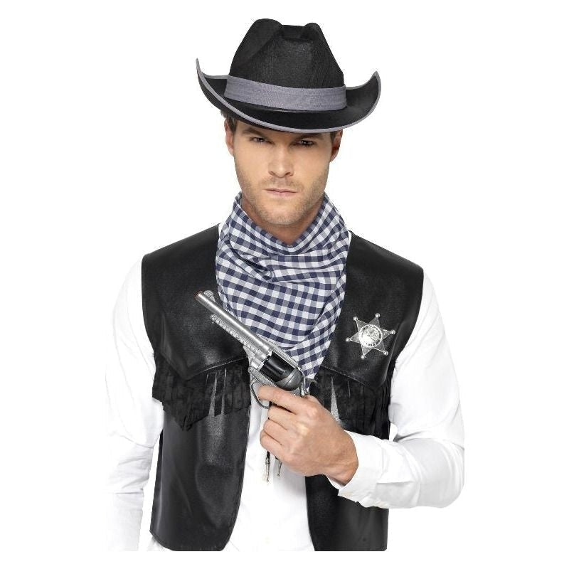 Costumes Australia Wild West Sheriffs Kit Adult Black Waistcoat Scarf Hat Badge_2