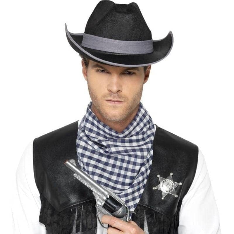 Costumes Australia Wild West Sheriffs Kit Adult Black Waistcoat Scarf Hat Badge_1