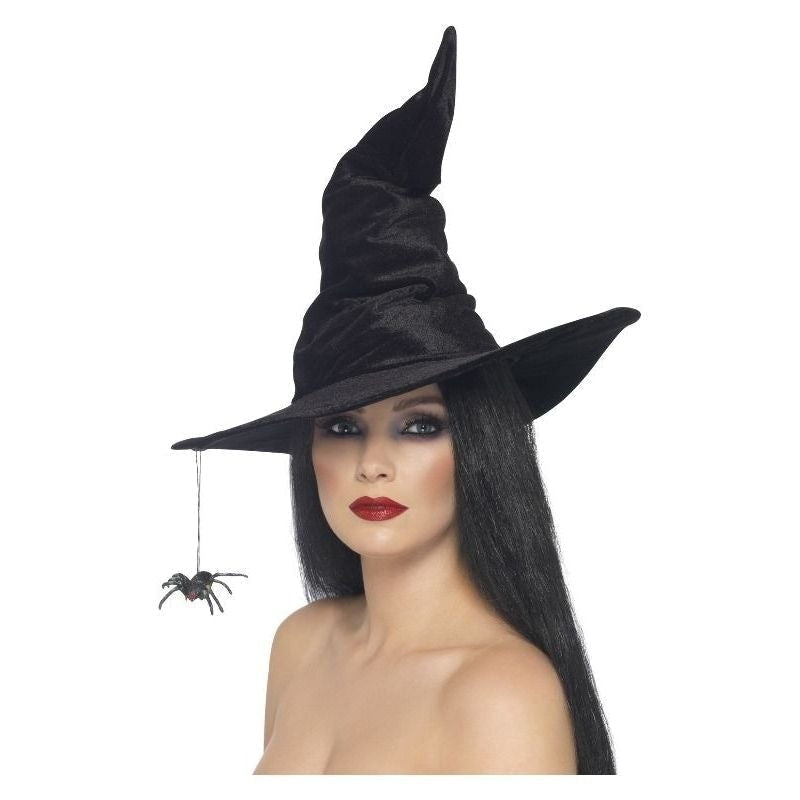 Costumes Australia Witch Hat Adult Black Velour With Hanging Spider_1