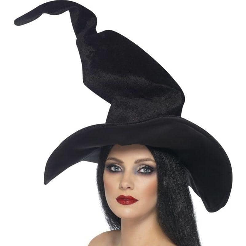 Costumes Australia Witches Hat Tall Twisty Adult Black Velour_1