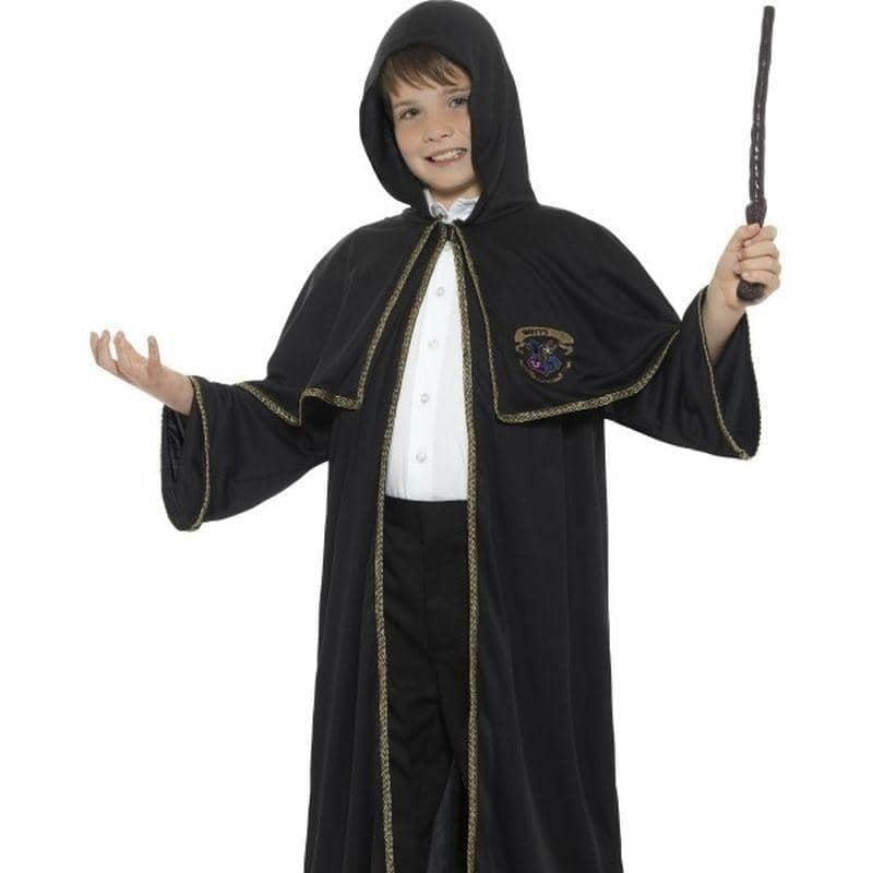 Costumes Australia Wizard Cloak Kids Black with Gold_1