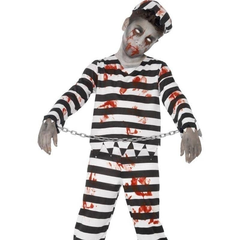 Costumes Australia Zombie Convict Costume Kids White Black Striped_1