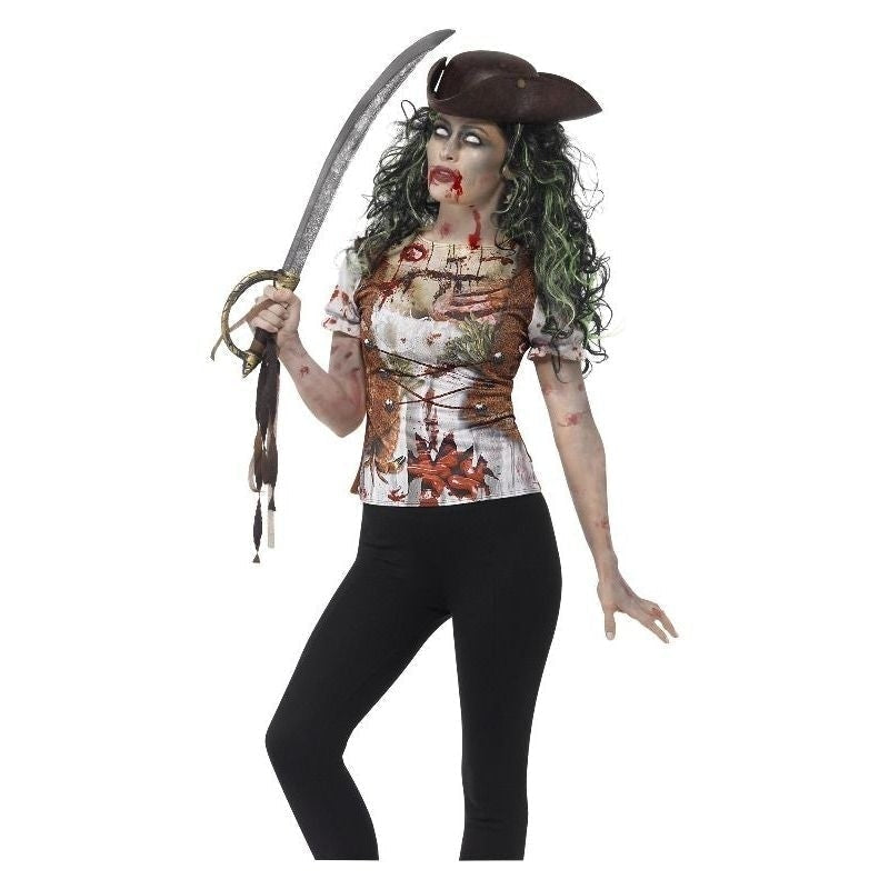 Costumes Australia Zombie Pirate Wench T- Shirt Adult Green Costume_3