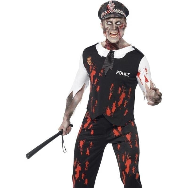 Costumes Australia Zombie Policeman Costume Adult Black Red White_1