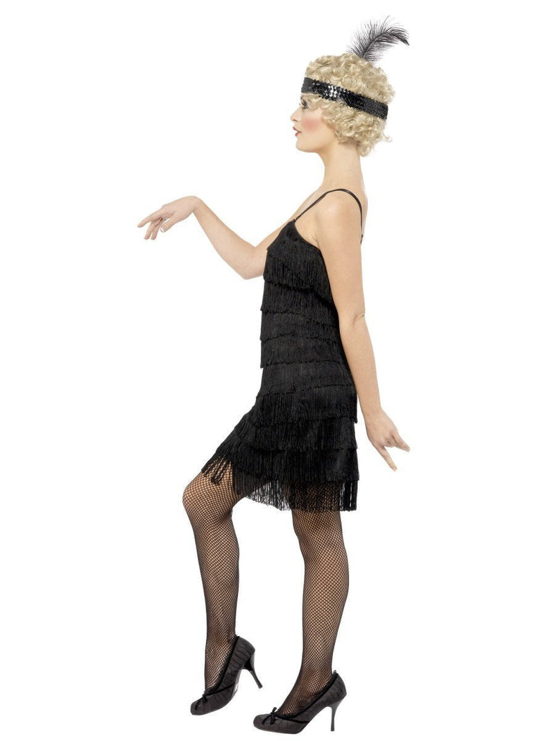 Fringe Flapper Costume Adult Black Dress Head Piece with Feather