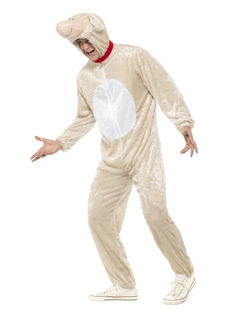 Lamb Costume Adult Beige Jumpsuit with Hood