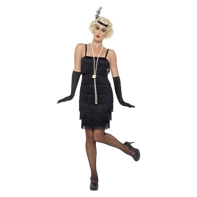 1920s Flapper Delighted Girl Costume Adult Black Short Cocktail Dress